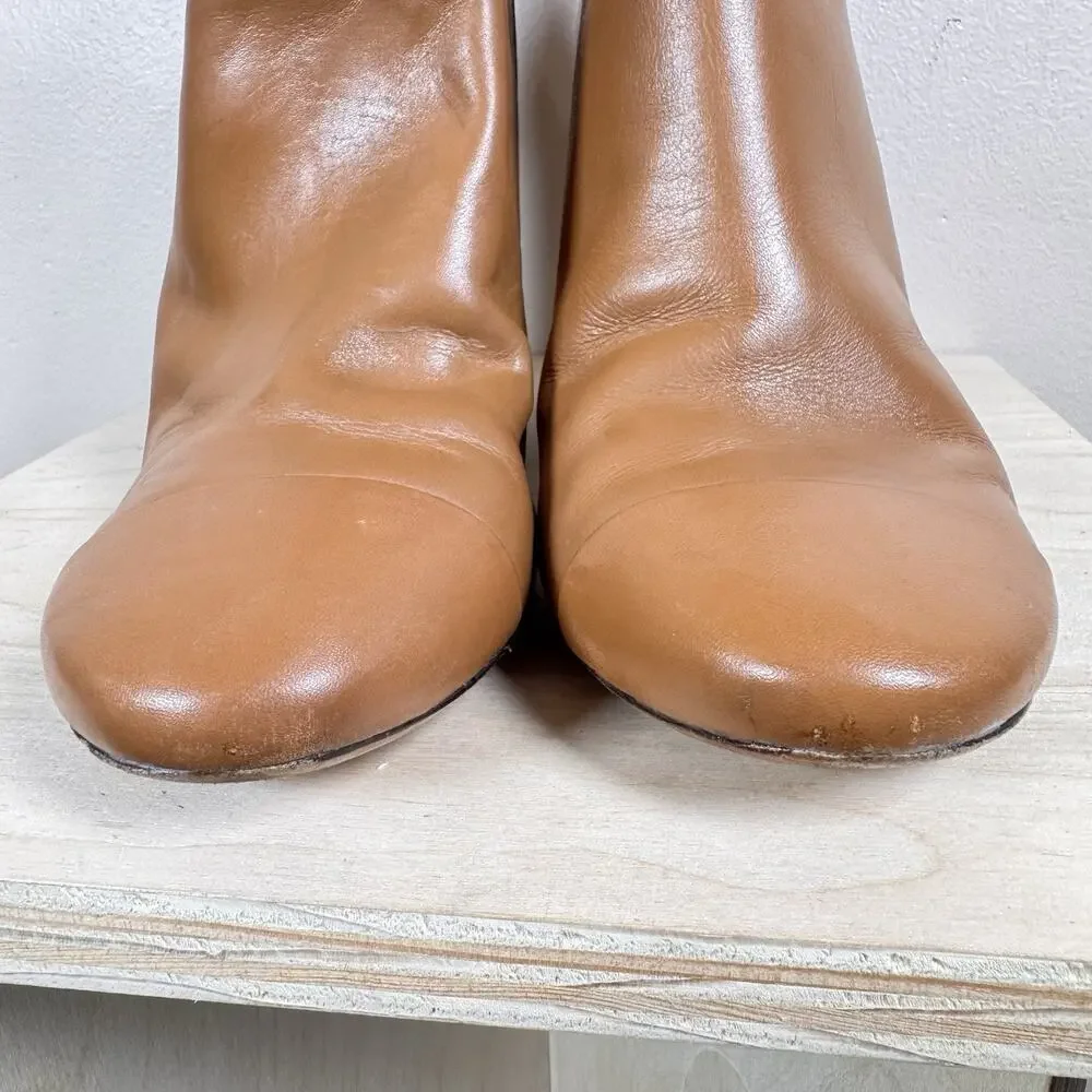 Tory Burch Grove Leather 100mm Block-Heel Bootie Tan Brown Sz 11